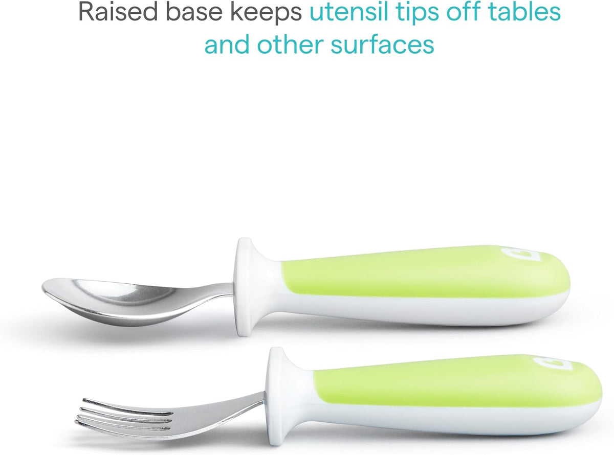 Munchkin® Raise™ Toddler Fork and Spoon Utensil Set, Rest Keeps Tip Off Table, BPA Free, 4 Pack, Blue/Green