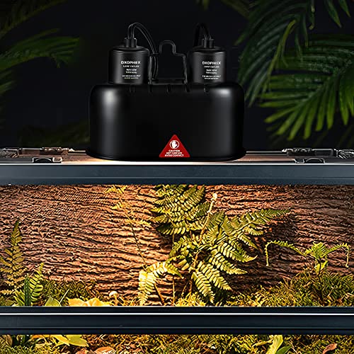 DXOPHIEX Nano Reptile Heat Lamp Max 40W Dual Reptile Light Fixture with Two Independent Switches, UVB Light Fixture Dual Dome Lamp for Bearded Dragon, Turtles, Snake and Lizard Terrarium - size: 7.5inch dual dome