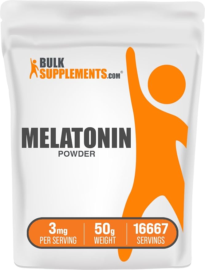BulkSupplements.com Melatonin Powder - Sleep Supplement, Melatonin for Adults, Melatonin 3 mg - Vegan Melatonin, Pure & Gluten Free, 3mg per Serving, 50g (1.8 oz) (Pack of 1)
