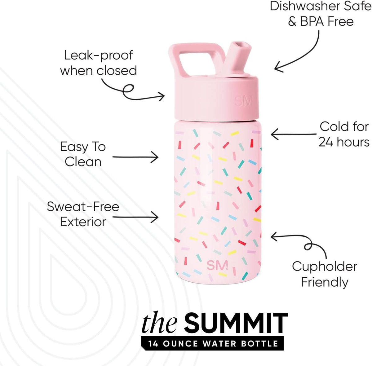 Simple Modern Kids Water Bottle & Toddler Cup | 14oz | Confetti | Insulated Stainless Steel Toddler Water Bottle, Kids Tumbler with Straw | Spill Proof for School, Girls, Boys | Confetti