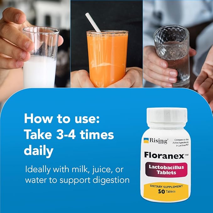 Rising Health - Floranex Tablets - Lactobacillus Probiotic Dietary Supplements - 50 Tablets