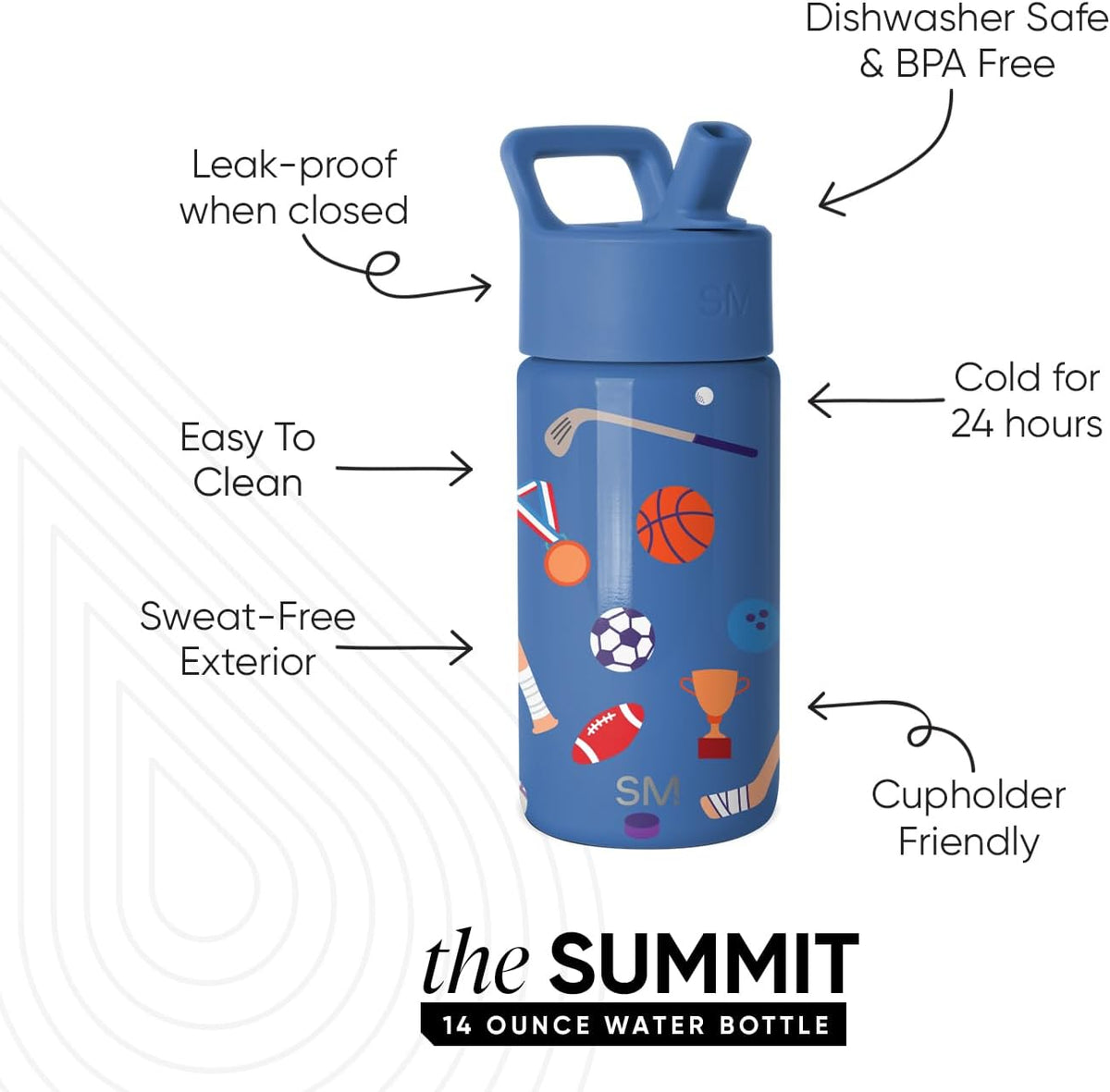 Simple Modern Kids Water Bottle & Toddler Cup | 14oz | Sports | Insulated Stainless Steel Toddler Water Bottle, Kids Tumbler with Straw | Spill Proof for School, Girls, Boys | Sports Balls