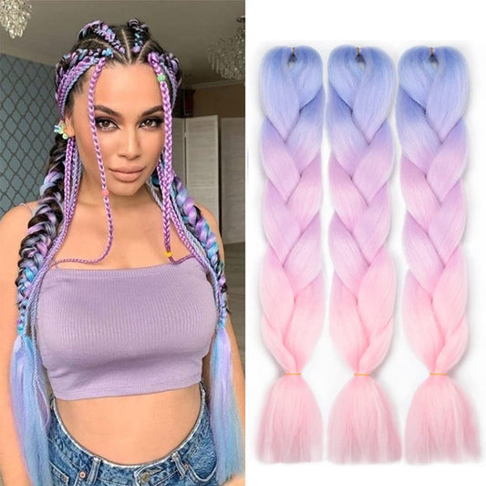 Jumbo Braiding Hair Fiber Mix Four Silky Colorful Twist Braiding Hair 3Pcs Rainbow Colors Extensions Kanekalon Synthetic Hair Bl