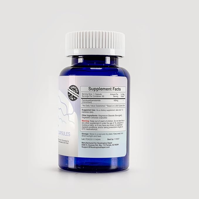 Nootropics Depot Palmitoylethanolamide Capsules | Pea | 400mg Pills | 60 Count | Supports Discomfort Relief | Promotes Healthy Joint Function