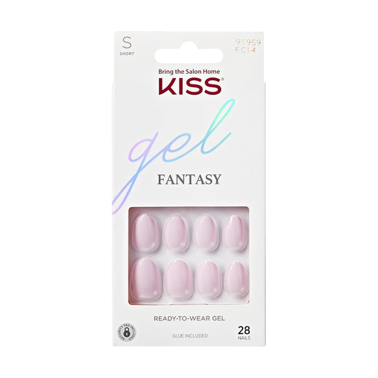 Kiss Gel Fantasy, Press-On Nails, Nail Glue Included, 'Pure Love', Light Pink, Short Size, Almond Shape, Includes 28 Nails, 2G G