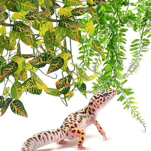 Hamiledyi 5 Pcs Reptile Plants Terrarium Hanging Fake Plant Leaves, Bearded Dragon Tank Accessories, Habitat Decor for Snake Leopard Gecko Lizard Chameleon Spider Turtle (Style 3) - size: 5 PCS - Style 3