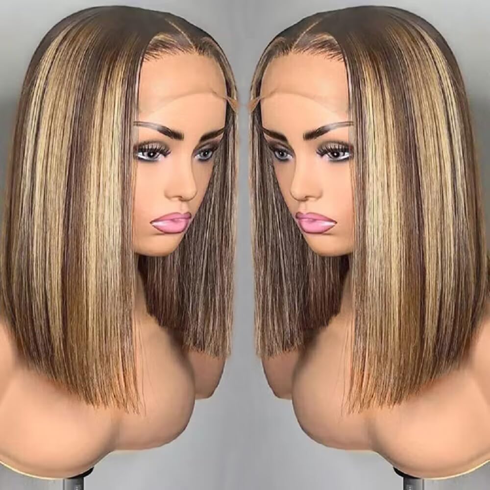 4/27 Highlight Bob Wig Human Hair 13X4 Highlight Bob Lace Front Wigs Human Hair Wear And Go Glueless Wig Human Hair Pre Plucked