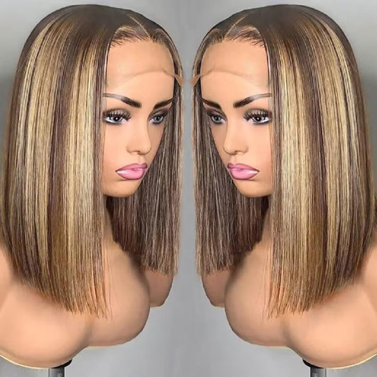 4/27 Highlight Bob Wig Human Hair 13X4 Highlight Bob Lace Front Wigs Human Hair Wear And Go Glueless Wig Human Hair Pre Plucked