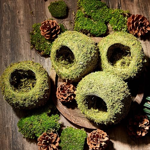 Tinideya 4 Pcs Mossy Cave Hide Artificial Green Reptile Mossy Hideout 4 Inch Humidity Crested Gecko Tank Decor for Pet Reptile Frogs Snakes Turtle Spider Lizard Chameleon, Terrarium Vivarium Decor