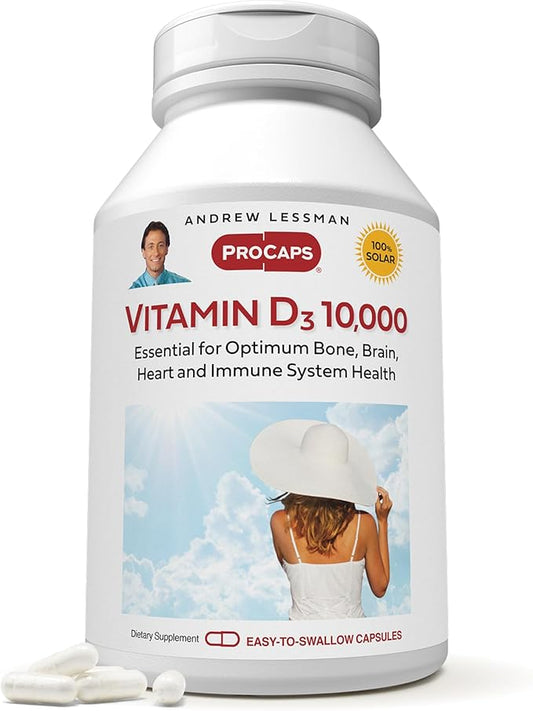 ANDREW LESSMAN Vitamin D3 10,000 IU 360 Capsules - High Potency, Essential for Calcium Absorption, Supports Bone Health, Healthy Muscle Function, Immune System, More. Small Easy to Swallow Capsules