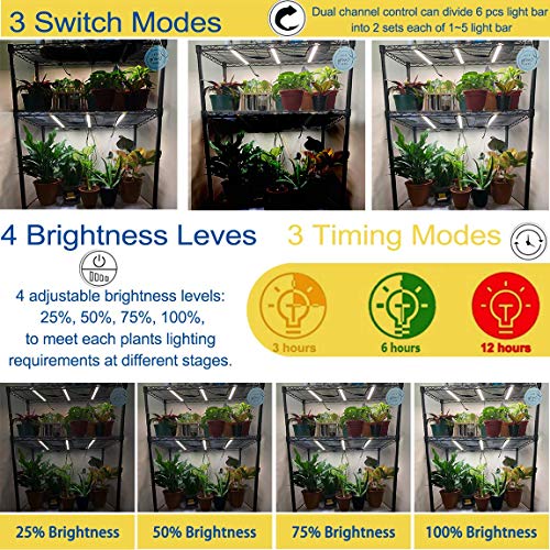 LED Plant Grow Lights Strips for Indoor Plants Full Spectrum with Auto ON & Off Timer, T5 Sunlike Grow Lights Bar Growing Lamps for Greenhouse Shelves Hydroponics Succulent, 4 Dimmable Levels - size: L/6pcs