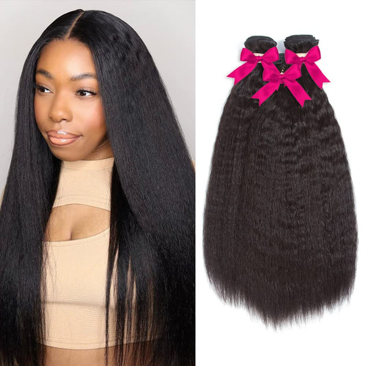 Kerriana Kinky Straight Bundles, 20 22 24 Inch Human Hair Bundles 100% Unprocessed Brazilian 3 Bundles For Black Women Natural B