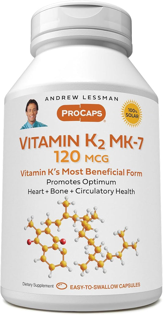 ANDREW LESSMAN Vitamin K2 MK7 120 mcg 180 Softgels - Essential for Healthy Calcium Utilization, Promotes Optimum Skeletal, Heart and Arterial Health. No Additives. Small Easy to Swallow Softgels