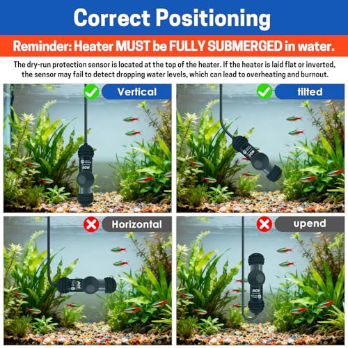 AquaMiracle 50W Small Aquarium Heater Fish Heater, Super Mini Fish Tank Heater Turtle Tank Heater for 5-10 Gal Tanks, with Dual LED Display, Dry-Run/Overheating Protection & Memory Function - size: 5-10 Gal Tanks