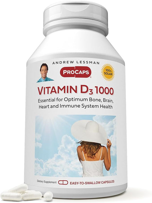 ANDREW LESSMAN Vitamin D3 1000 IU 60 Capsules - High Potency, Essential for Calcium Absorption, Supports Bone Health, Healthy Muscle Function, Immune System, More. Small Easy to Swallow Capsules