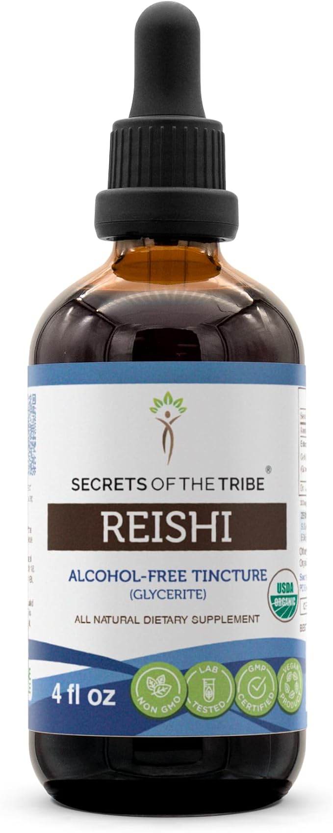 Secrets of the Tribe Reishi USDA Organic | Alcohol-Free Extract, High-Potency Herbal Drops | Made from 100% Certified Organic Reishi Mushroom (Ganoderma Lucidum) (4 oz)