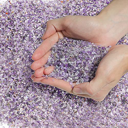 T4U Tumbled Chips Stones Crushed Crystal Quartz 1 LB, Irregular Shaped Gravels Pebbles Healing Stones, DIY Smoothed Rock for Potted Plant,Resin Art,Vase Fillers Aquarium Gravel Rocks (Amethyst) - color: #1 - Amethyst, size: 1 LB