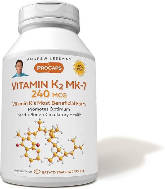 ANDREW LESSMAN Vitamin K2 MK7 240 mcg 60 Softgels - Essential for Healthy Calcium Utilization, Promotes Optimum Skeletal, Heart and Arterial Health. No Additives. Small Easy to Swallow Softgels