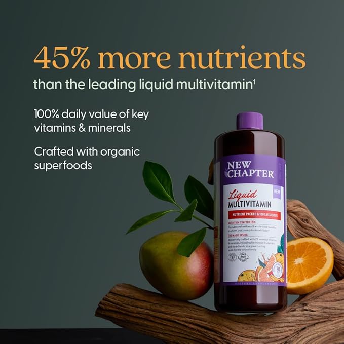 New Chapter Liquid Multivitamin + Mineral Supplement for Whole-Body Benefits, 100% Delicious Multivitamin for Adults, Teens & Kids 2+, Ready to Absorb Faster, Orange Mango Flavored, 30 oz
