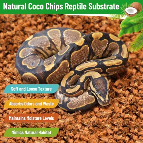 Riare 4 Pack Natural Coconut Chip Substrate for Reptiles- Compressed Coconut Husk Reptiles Bedding, Coco Husk Chip Terrarium Substrate for Snakes, Tortoises, Ball Python, Frogs, Bearded Dragon, Lizard - color: 4 pack