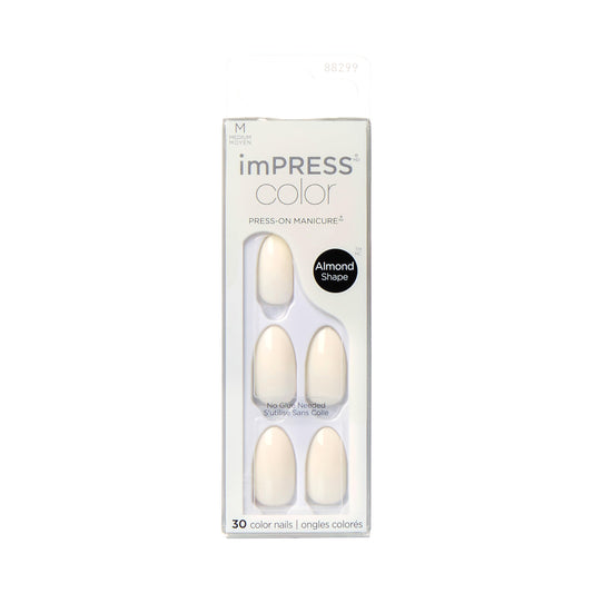 Kiss Impress No Glue Mani Press On Nails, Color, 'Ballroom', White, Medium Size, Almond Shape, Includes 30 Nails, Prep Pad, Inst