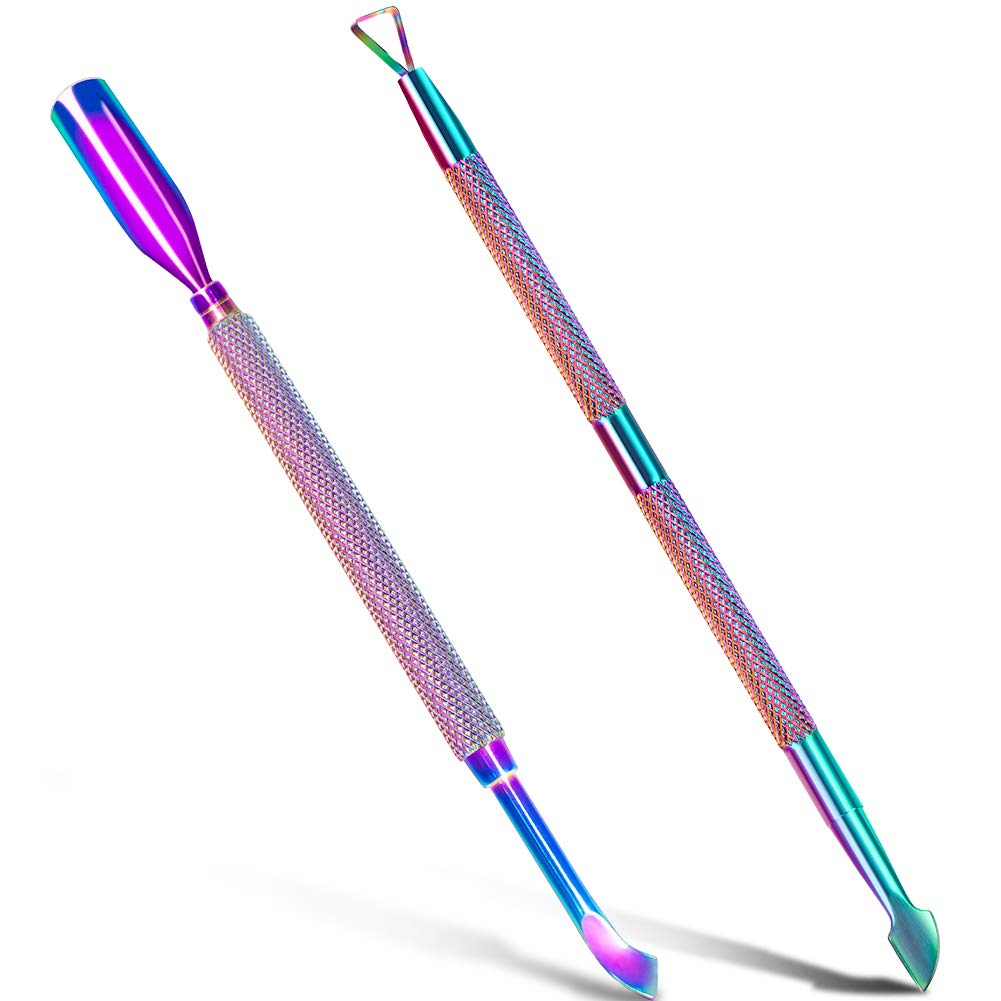 2Pcs Metal Chameleon Cuticle Pusher And Cutter Remover Salon Quality Stainless Steel Gel Nail Polish Peeler Scraper Durable Mani