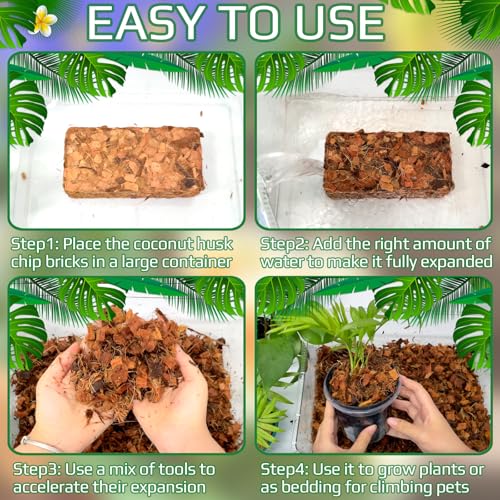Halatool 2 Pcs Coco Husk Chips for Plants - 2.2 LB 100% Organic Coconut Coir Chips with Low EC and pH Balanced, Compressed Coco Substrate Growing Mulch Medium for Landscaping, Herbs, Plants, Flowers - color: 2pcs