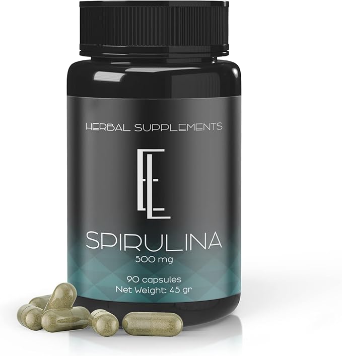 Spirulina Capsules - 90 x 500 mg, High-Potency Plant-Based Superfood, Supplements, Non-GMO Vegetable Cellulose Vegan Friendly Capsules