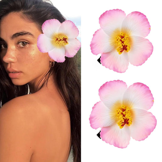 Love Sweety 2Pc Hawaiian Plumeria Hair Clips Galsang Flower Barrettes For Beach Party(Pink)