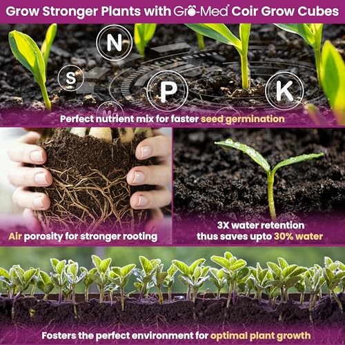 Gro-Med Coco Coir Seed Starter Cubes NPK Enriched for Herbs, Flowers, Vegetables organic Coco 4 Inch Plugs Perfect for Cloning, Cuttings, Propagation - 10 Cubes- Best Alternative to Peatmoss, Rockwool - size: Seed Starter Cubes Pack of 10