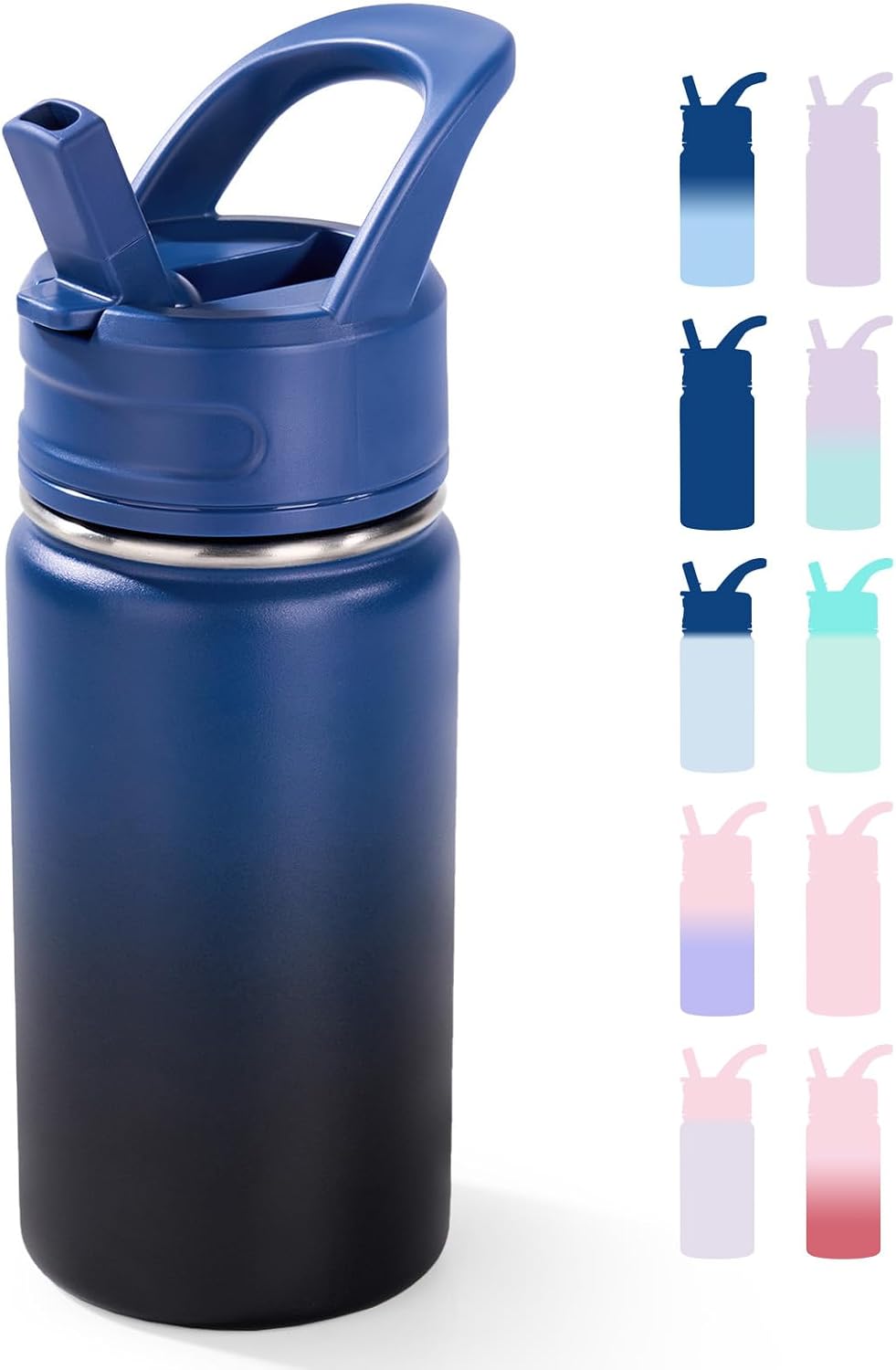 Fijinhom 12oz Kids Water Bottle for School, Toddler Water Bottles with Straws, Insulated Water Bottles for Boys&Girls, Stainless Steel Vacuum Insulated Bottle for Kids, Leak-Proof, BPA-Free, Blue