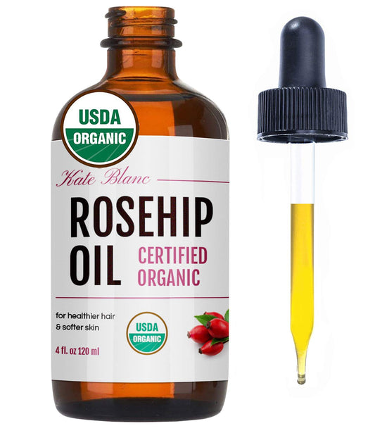 Kate Blanc Cosmetics Rosehip Oil For Face & Skin. Rosehip Seed Face Oil For Facial & Gua Sha Massage (4Oz, Organic, Pure, Cold P