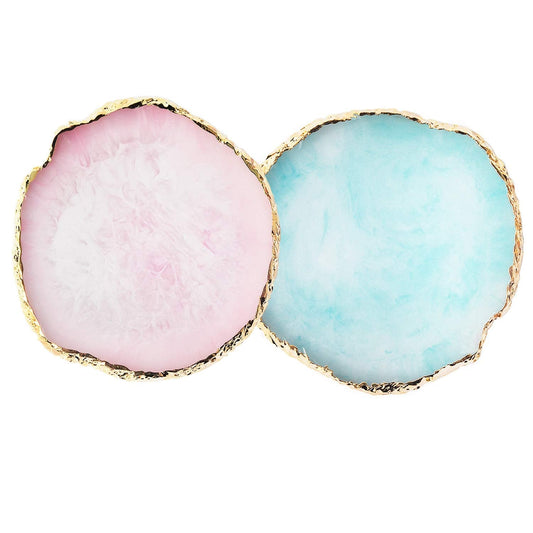 Jassins Resin Nail Art Palette,Nail Art Painting Mixed Color Palette Gold Edge Nail Gel Color Makeup Display Board (Pink+Blue)