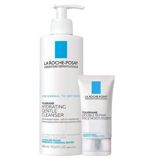 La Roche-Posay Toleraine Skin Care Set | Double Repair Face Moisturizer 40Ml & Hydrating Gentle Cleanser 400Ml | Oil Free Moistu