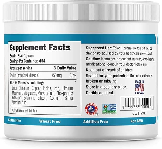 Coral Ecopure Powder, Coral Calcium Powder Supplement with Coral Minerals - 16 Ounces