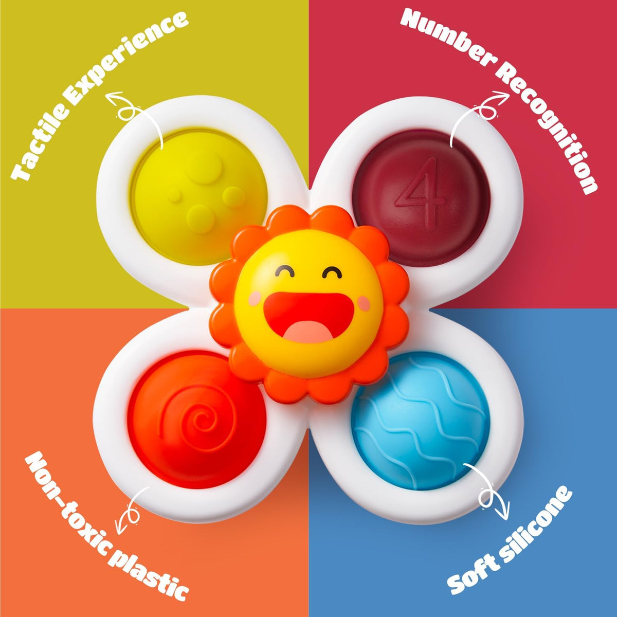 LiKee Strong Suction Cup Fidget Rotating Sensory Bath Toy for Baby, 10+ Months, Airplane Car Travel Table & Window Toy