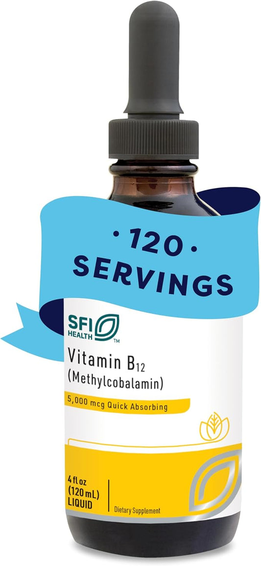 Klaire Labs Vitamin B12 Liquid Drops 5mg - Mood & Cognitive Support from 5000mcg Active Coenzyme Methylcobalamin - Hypoallergenic (120 Servings, 4 Fluid Ounces)