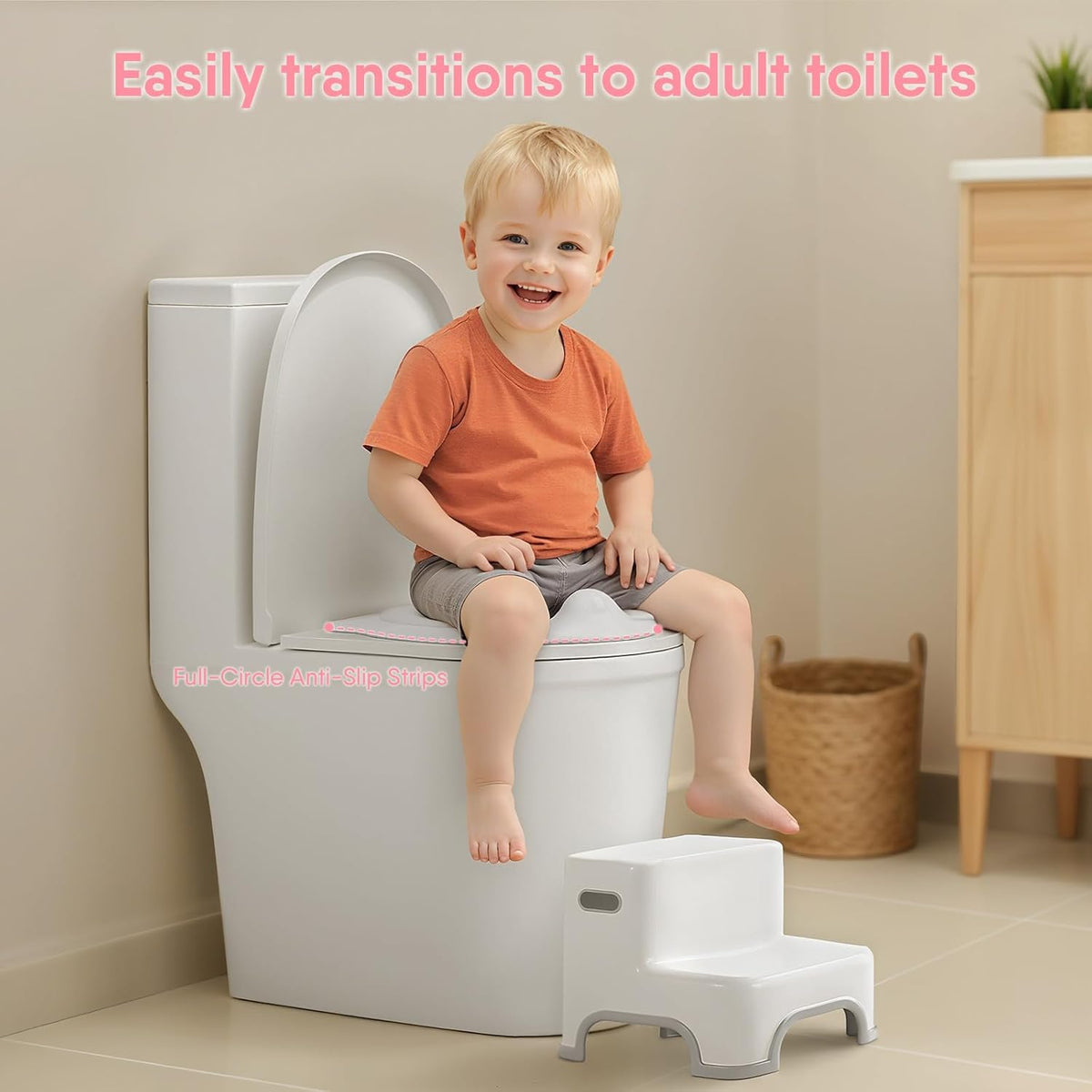 CheerTry 2-in-1 Toddler Potty Training Toilet with Detachable Training Seat | Large Potty Chair, Realistic Flushing Sound for Boys & Girls Ages 1-3 with Wipes Storage, Toilet Paper Holder - Pink