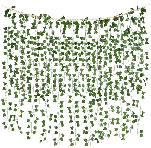 Mkono Hanging Fake Vines for Bedroom Wall Decor Artificial Plant Leaves with Wood Beads Set Indoor Greenery Ivy Garland for Living Room Apartment Christmas Wedding Party Teen Girl Room - size: Large