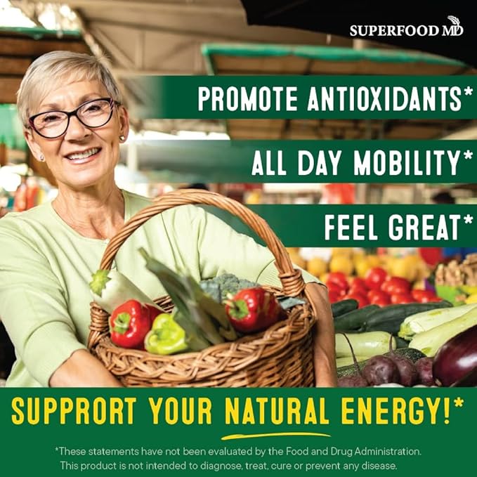 Superfood Fruit and Veggie Supplement - 360 Whole Super Fruit and Vegetable Supplements & Vitamin, Natural Energy Levels, with Olive Leaf Soy Free- 180 Count (Pack of 2)