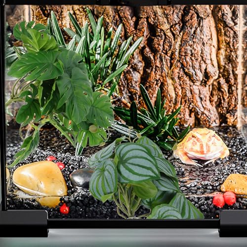 PRETYZOOM 2pcs Artificial Plant Ornaments with Suction Cups, Lifelike Terrarium Fake Leaves for Reptile Habitat Decor, 46pcs Simulation Leaves Including Watermelon and Monstera, Suitable