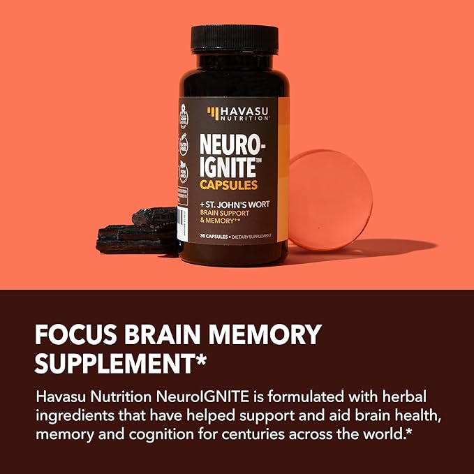 NeuroIGNITE Brain Supplement for Cognition - 60 Count - Cognitive Support with St. John's Wort, Ginkgo Biloba, Bacopa, Phosphatidylserine and Nootropics - Non-GMO Capsules, 2-Month Supply