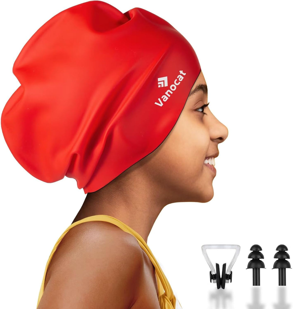 Kids Extra Large Swim Cap for Long Hair, Waterproof Silicone Swimming Caps for Boys Girls Children Youth Teen, Large Swim Hat for Long Thick Curly Hair & Dreadlocks Braids Weaves Afro Hair