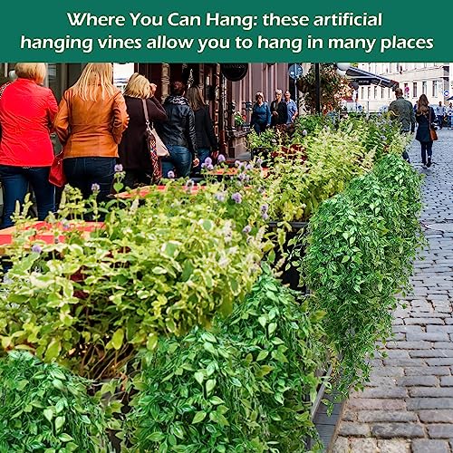 Hoteam 12 Pcs Artificial Hanging Plants 32 Inch Fake Ivy Vines with Fake Leaves Patio Artificial Plants Greenery for Living Room Indoor Outdoor Wall, No Basket (Vine) - color: Vine