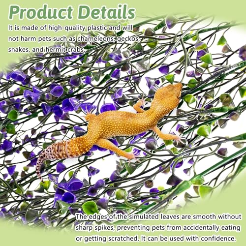 PINVNBY 8 Pack Reptile Plants Terrarium Hanging Fake Vines with Suction Cup Artificial Leaves for Bearded Dragons Lizards Geckos Snake Hermit Crab (4PCS Green, 2PCS Purple and 2PCS Red) - color: 8pcs (4 X Green, 2 X Purple, 2 X Red)