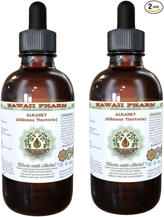 Alkanet Alcohol-Free Liquid Extract, Alkanet (Alkanna Tinctoria) Dried Root Glycerite Hawaii Pharm Natural Herbal Supplement 2x4 oz