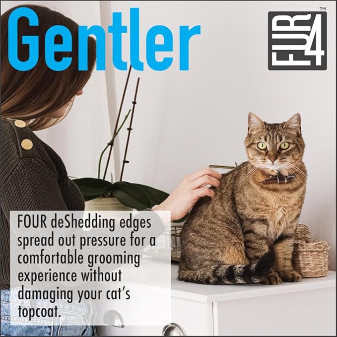 FUR4 deShedding Tool for Long Hair Cats - Innovative Cat Grooming Brush with 4 Composite Carbon Fiber Edges for Effective Fur Removal - Cat Hair Deshedder Brush for a Comfortable Grooming Experience