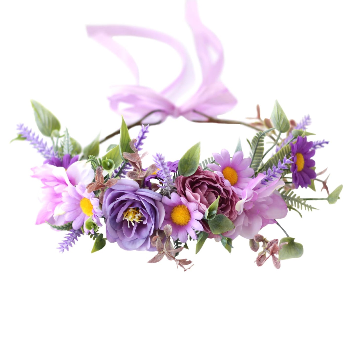 Vivivalue Wedding Flower Crown Girl Flower Headband Hair Wreath Floral Headpiece Halo Party Prom Photos Purple