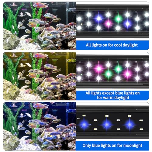 AQUANEAT LED Aquarium Light for 12 Inch Fish Tank, Auto On Off with Timer, Full Spectrum, Adjustable Brightness, Daylight Moonlight Mode, for Fresh Water Low-to-Mid Light Plants - size: 11"-14"