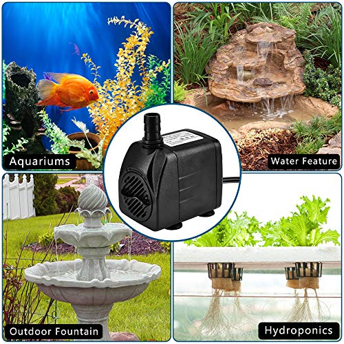DOMICA 220GPH Ultra Quiet Fountain Pump (15W 800L/H), Small Submersible Pump for Pond, Water Feature, Aquariums, Fish Tanks, Hydroponics, Indoor or Outdoor Fountain (AC Powered)